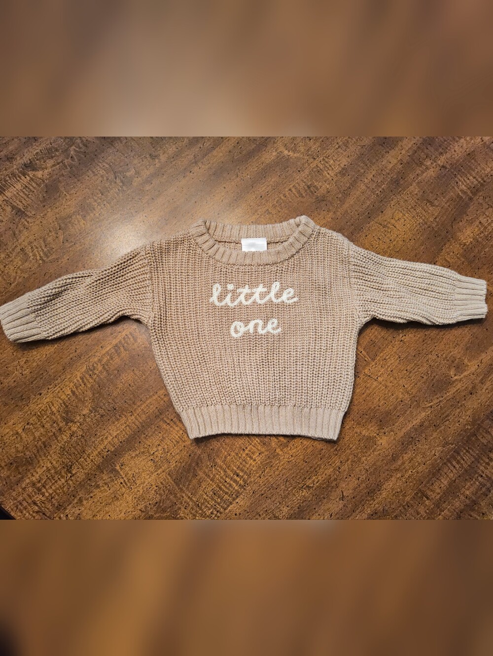 Beige Knit Baby Sweater "little one" NWOT